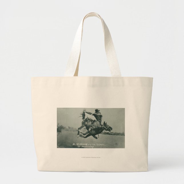Al Wilkenson riding Torpedo. Large Tote Bag (Front)