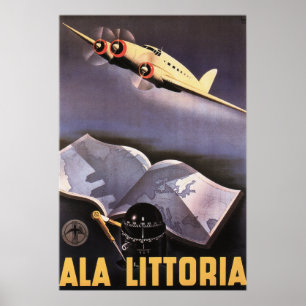 ALA LITTORIA Airlines Italy Retro Travel Poster Ad