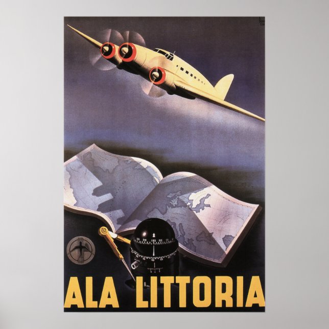 ALA LITTORIA Airlines Italy Retro Travel Poster Ad (Front)