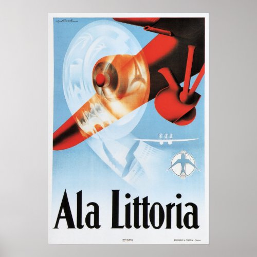 ALA LITTORIA Airlines Vintage Italy Travel Poster