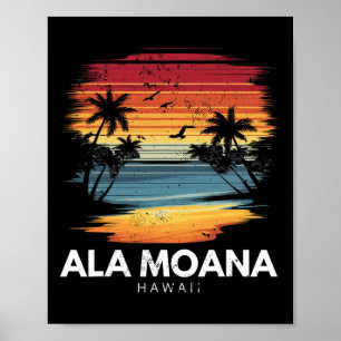 Ala Moana Beach Hawaii Surfboard Surfing Vintage  Poster