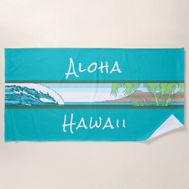 Ala Moana Diamond Head Hawaiian Surf Sign - Aqua Beach Towel (Front)