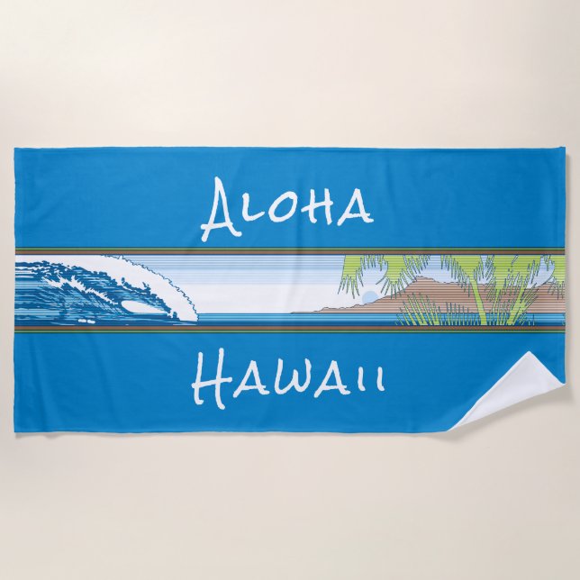 Ala Moana Diamond Head Hawaiian Surf Sign - Blue Beach Towel (Front)