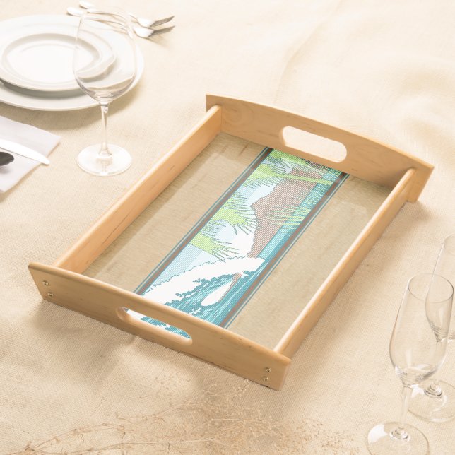 Ala Moana Hawaiian Faux Koa Wood Surf Sign Serving Tray (Front)