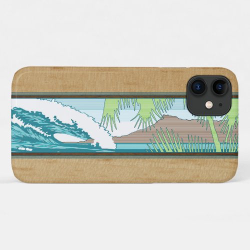 Ala Moana Hawaiian Faux Koa Wood Surf Sign Teal iPhone 11 Case