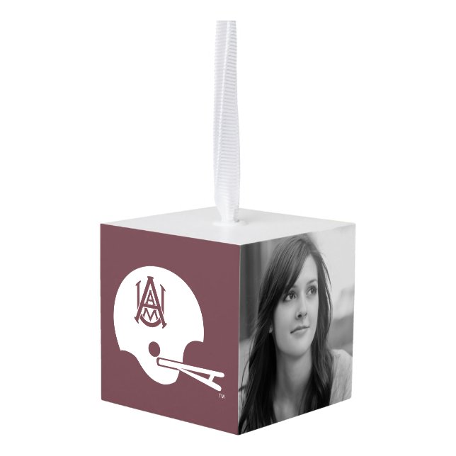 Alabama A&M Helmet Cube Ornament (Back Angled)