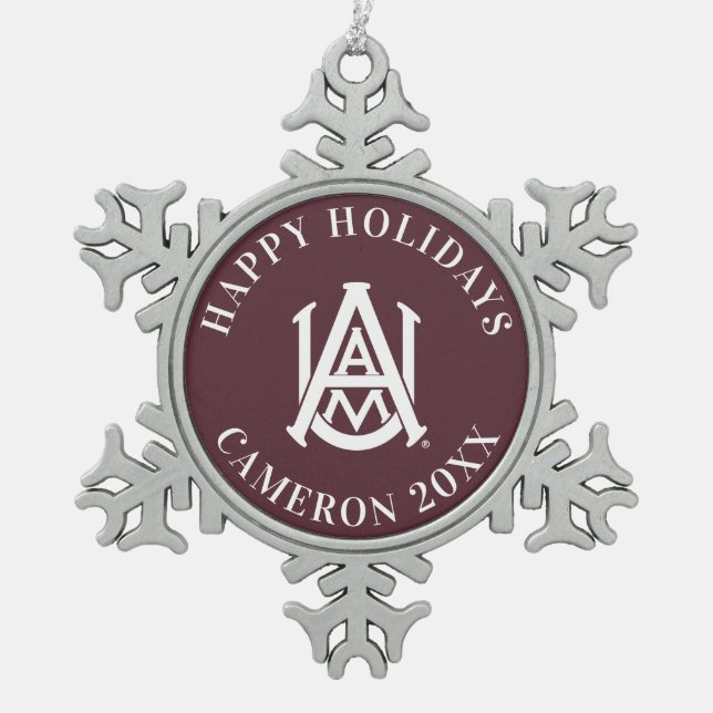 Alabama A&M Logo Snowflake Pewter Christmas Ornament (Front)