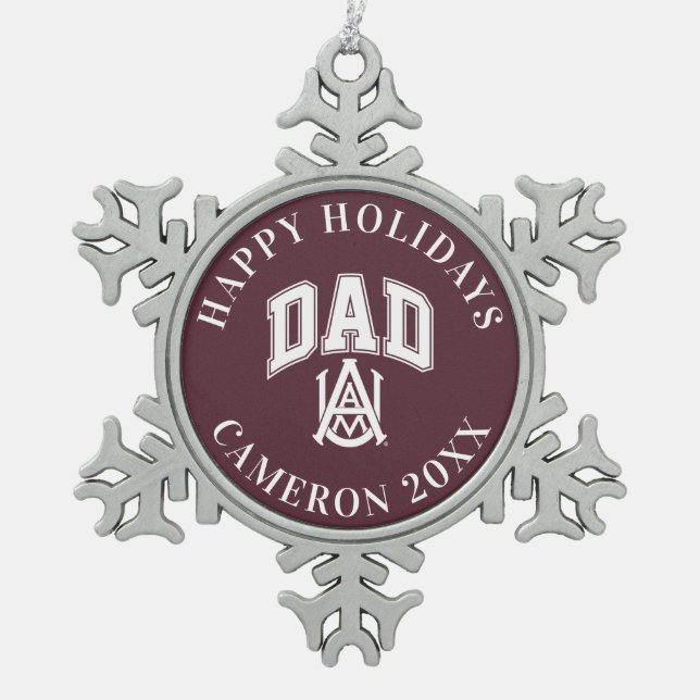 Alabama A&M University Dad Snowflake Pewter Christmas Ornament (Front)