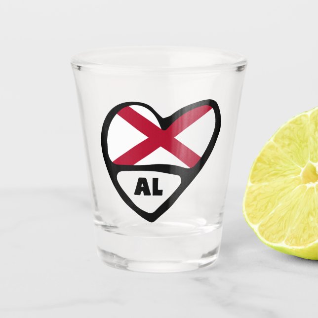 Alabama, AL State Flag In Heart Shot Glass (Front)