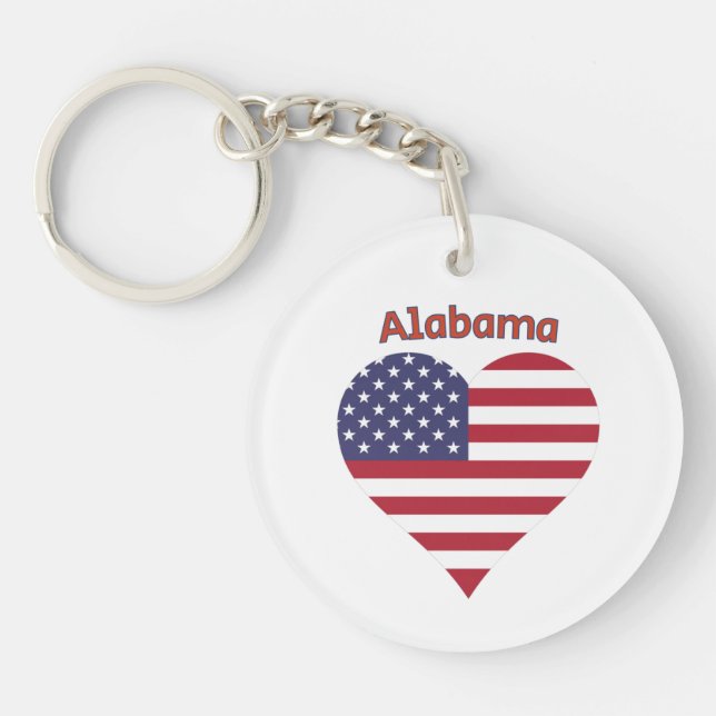 Alabama American Flag Heart Keychain (Front)