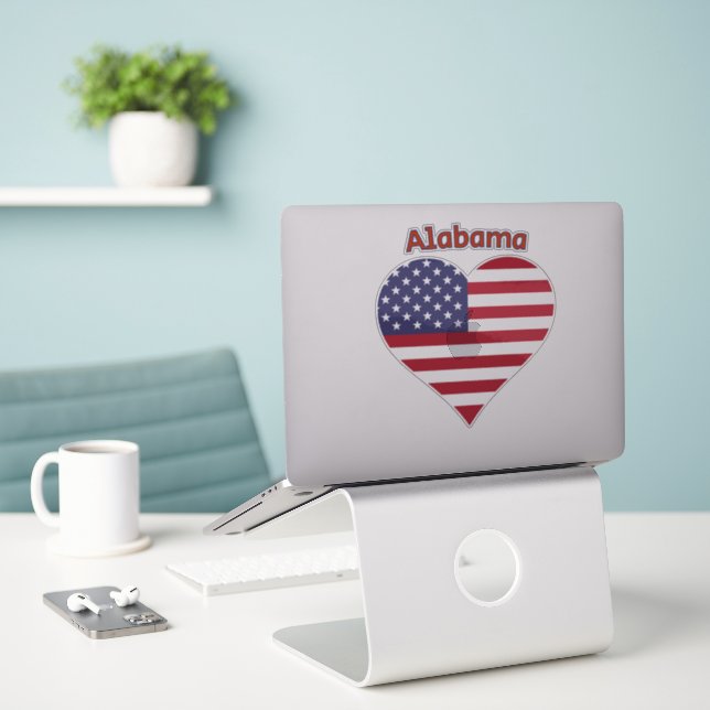 Alabama American Flag Heart Sticker (Laptop On Desk)