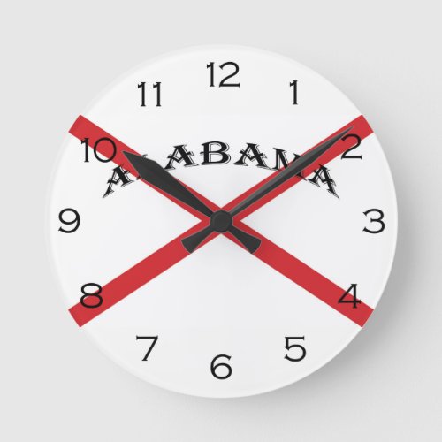 Alabama and Flag Black Numbers wccnt Round Clock