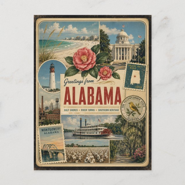 Alabama Authentic Vintage Style Postcard (Front)