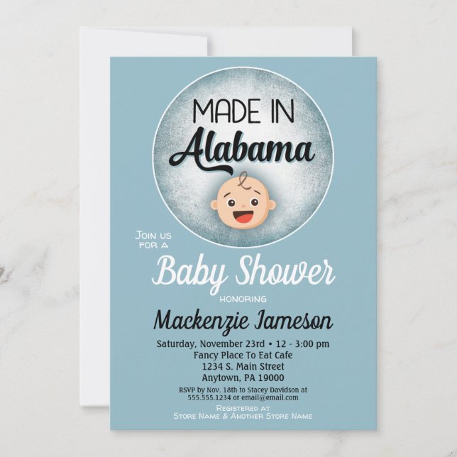 Alabama Baby Shower Funny Blue Boys Invitation (Front)