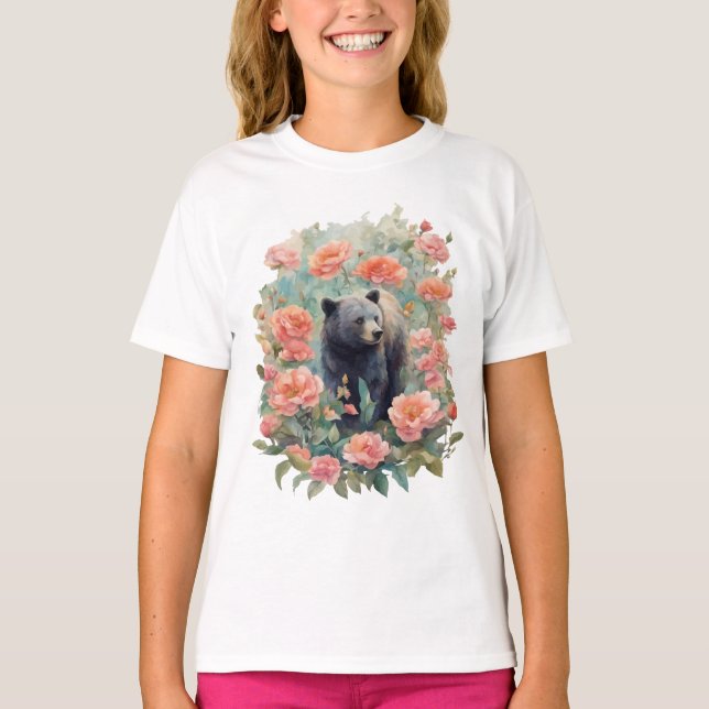 Alabama Black Bear Cub Surrounded by Camellia T-Shirt (Front)