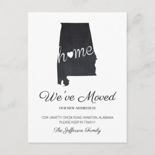 Alabama Chalkboard State Map Moving Postcard