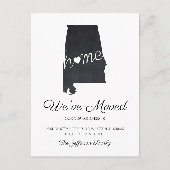 Alabama Chalkboard State Map Moving Postcard (Front)