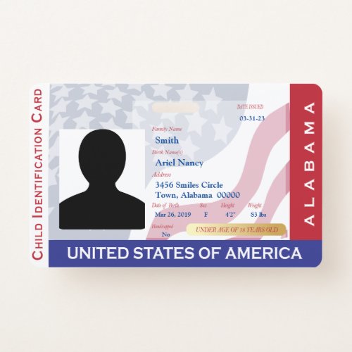 ALABAMA _ Child ID Card Badge
