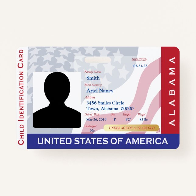 ALABAMA - Child ID Card Badge (Front)