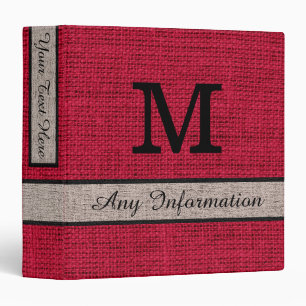 Alabama Crimson Burlap Linen Monogram 3 Ring Binder