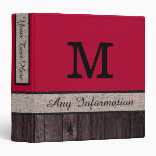 Alabama Crimson Color Rustic Look Wood Monogram 3 Ring Binder