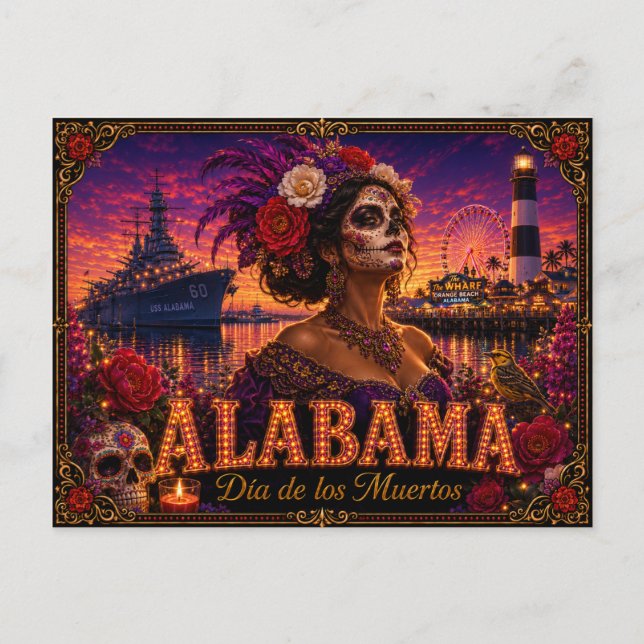 Alabama Día de los Muertos Retro Postcard (Front)