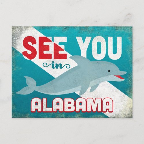 Alabama Dolphin _ Retro Vintage Travel Postcard