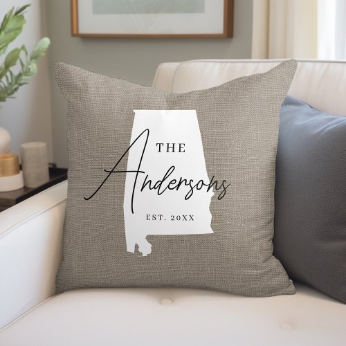 Alabama Family Monogram State Throw Pillow