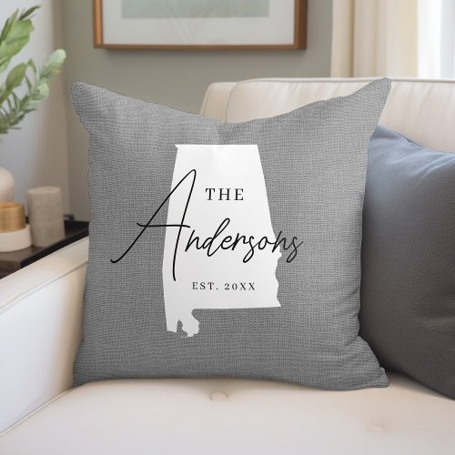 Alabama Family Monogram State Throw Pillow