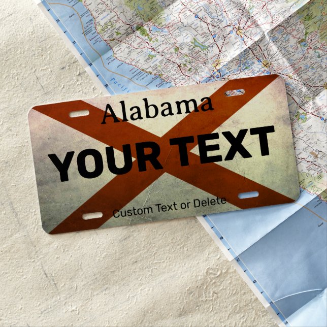 Alabama Flag Custom Text Vintage License Plate (In Situ)