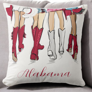 Alabama Game Day Cowgirl Fashion Illustration  Throw Pillow