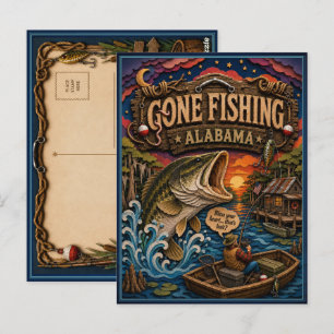 Alabama Gone Fishing Largemouth Bass Postcard