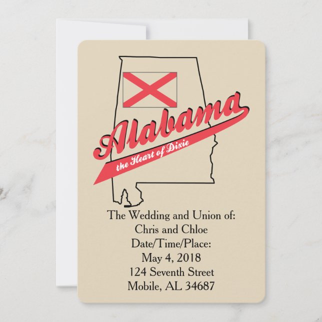 Alabama Heart of Dixie Wedding Invitation (Front)