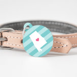 Alabama Heart Pet ID Tag<br><div class="desc">Let your furry friend show some home state pride with this cute Alabama ID tag. Design features a white silhouette map of the state of Alabama with a pink heart inside, on a tone on tone turquoise stripe background. Add your pet's name and contact information to the back in white...</div>