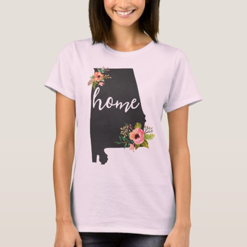 Apparel 13 Alabama Home Chalkboard Watercolor Flowers State T-Shirt