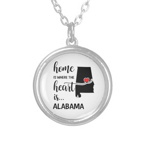 Alabama home is where the heart is silver plated necklace