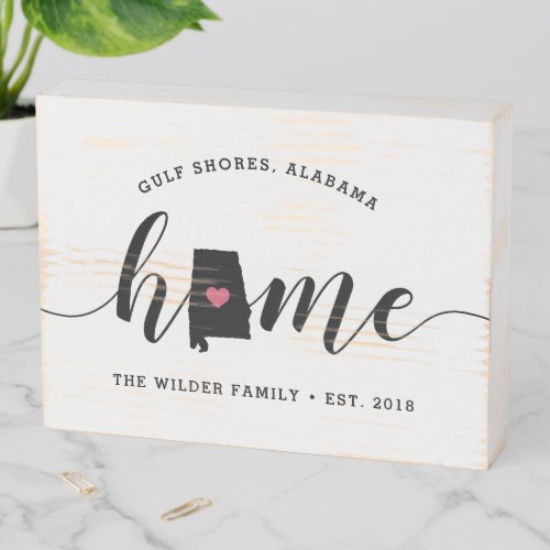 Alabama Home State Rustic Family Name Wooden Box Sign