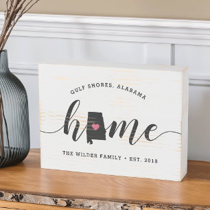 Alabama Home State Rustic Family Name Wooden Box Sign
