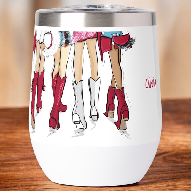 Alabama Ladies Fashion Cowboy Boots Crimson Custom Thermal Wine Tumbler (Creator Uploaded)