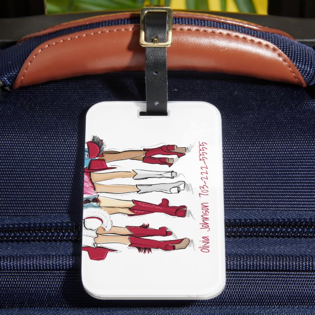Alabama Ladies / Game Day Red Boots Cowgirl Custom Luggage Tag (Front Insitu 2)