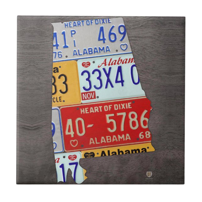Alabama License Plate Map Ceramic Tile (Front)
