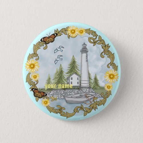 Alabama Lighthouse Floral custom name Button