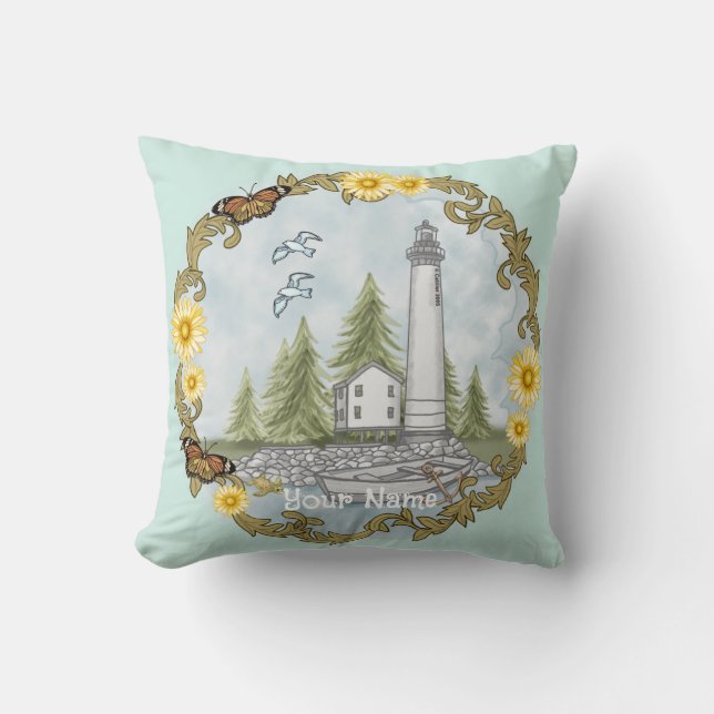 Alabama Lighthouse Floral Pillow (Front)