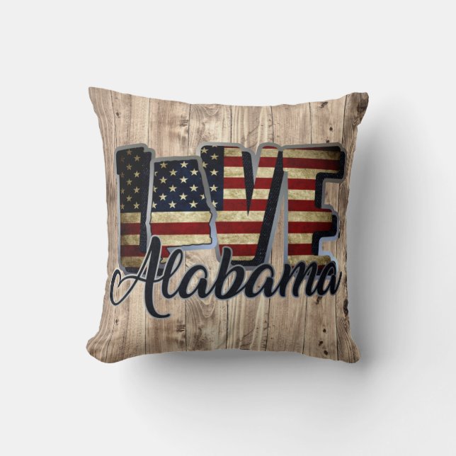 Alabama Love American Flag Star And Stripes Throw Pillow (Front)