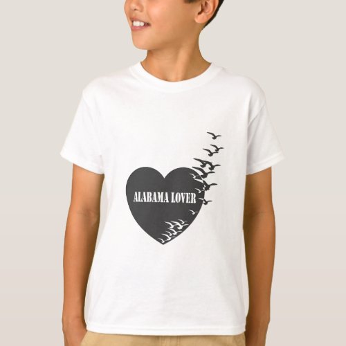 Alabama lover i love Alabama  Heart and birds  T_Shirt