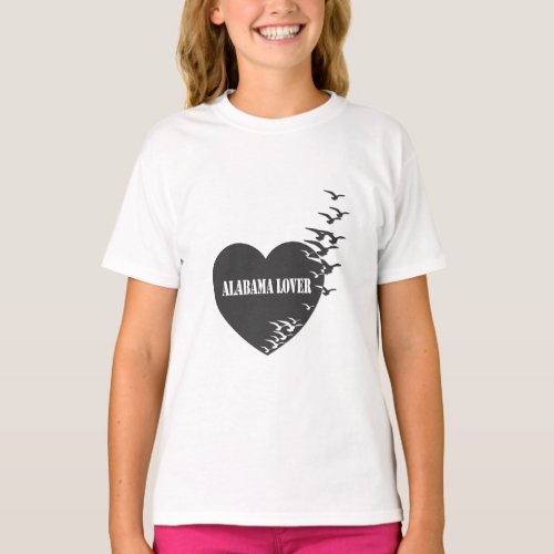 Alabama lover i love Alabama  Heart and birds  T_Shirt