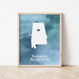 Alabama Map Blue Watercolor Personalized Art Poster