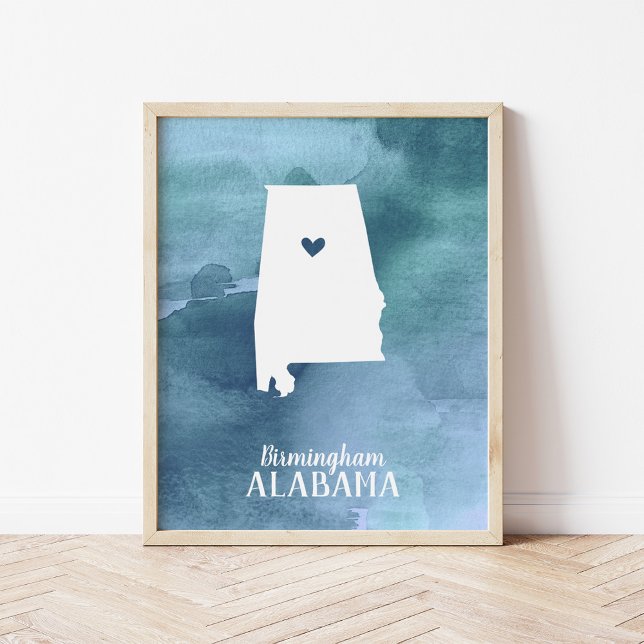 Alabama Map Blue Watercolor Personalized Art Poster (Creator Uploaded)
