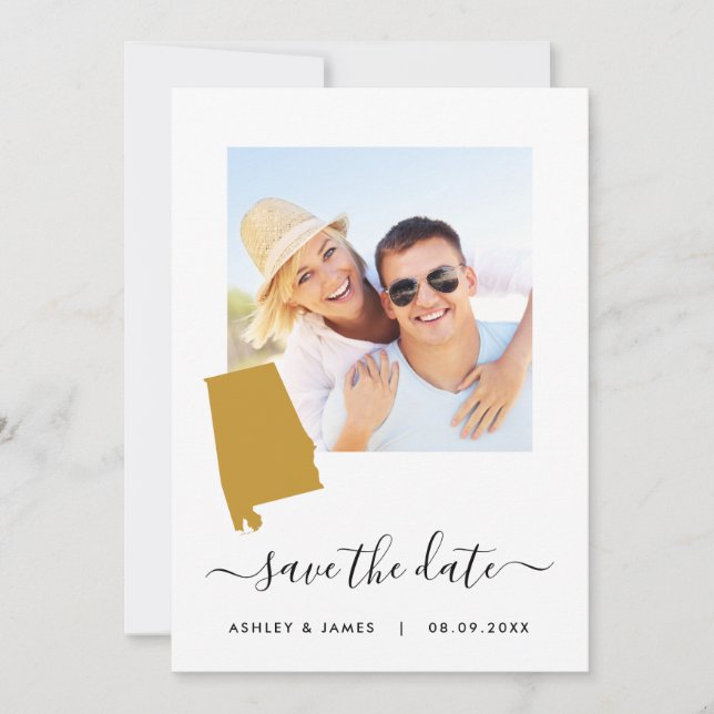 Alabama Map Photo Wedding Save the Date Card (Front)