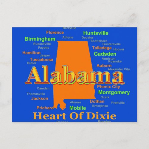 Alabama Map Silhouette Pop Art Postcard
